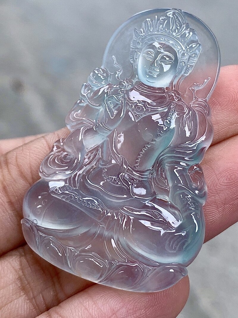 缅甸翡翠色高冰种飘花度母观音吊坠精选菩萨吊坠男款翡翠挂饰送礼