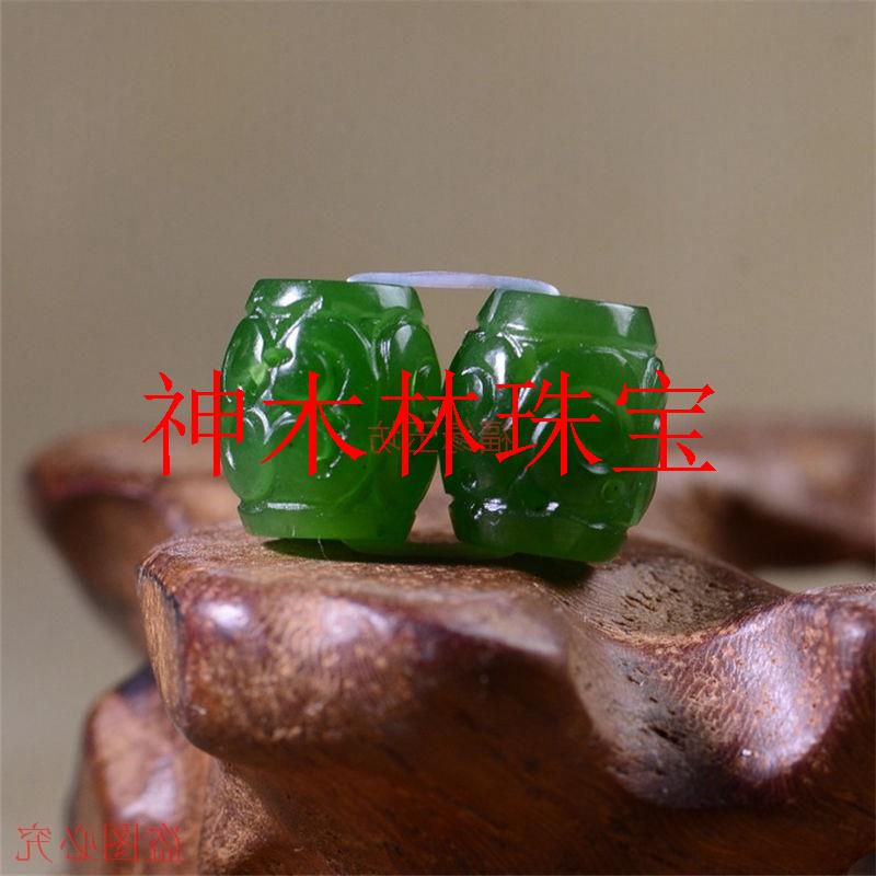 新疆和田碧玉珠子桶珠散珠雕刻菠菜绿手串配珠文玩配饰路路通吊坠