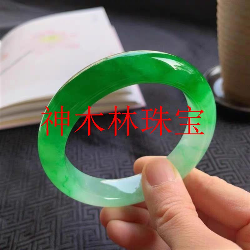 缅甸冰种翡翠色手镯阳绿山半水辣绿色翡翠色玉镯子女款精选玉石玉
