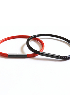 红色黑色扣手链男女手绳黄金本命年手串糖果色蜡皮绳3D硬金转运珠