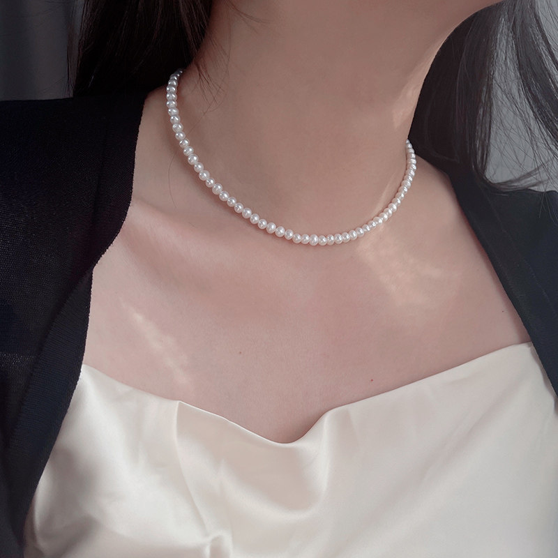S925纯银可抽拉调节近圆天然淡水珍珠项链女款颈链2026新款锁骨链
