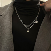 925纯银豆豆笑脸双层项链新款 女锁骨链ins嘻哈泰银网红百搭潮复古