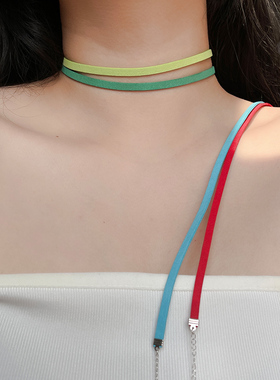 多彩色choker女颈链925纯银简约