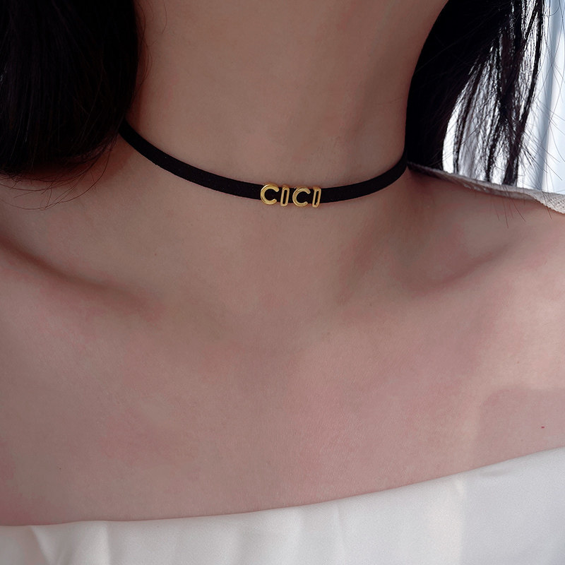 S925纯银金色时尚字母项圈颈链choker简约项链女款配饰锁骨链颈带