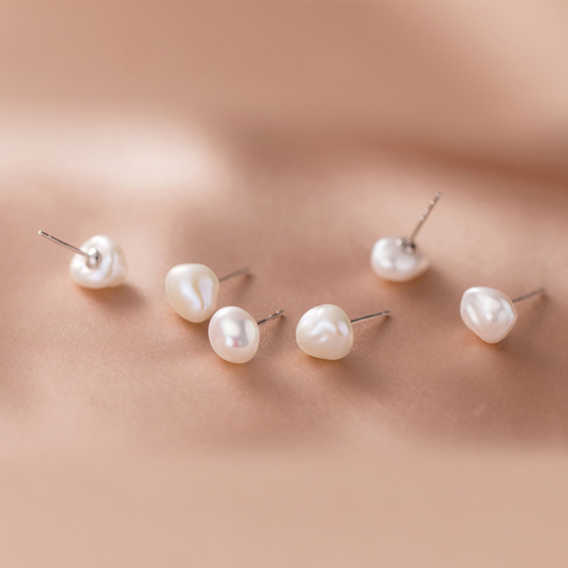 s925纯银异形巴洛克淡水珍珠耳钉