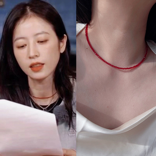 S925纯银花儿与少年周雨彤同款红色尖晶石项链女款串珠锁骨链百搭