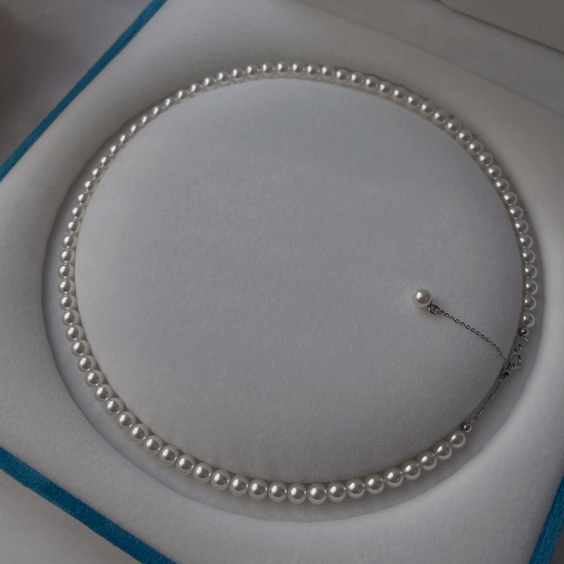 施家小珍珠项链女款2026新款纯银锁骨链高级感抽拉可调节颈链礼物