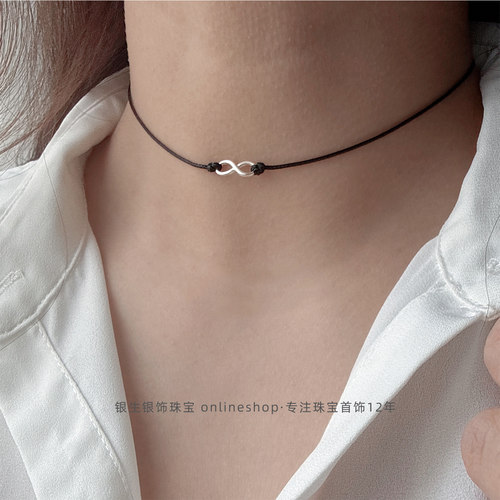 无穷發符号8纯银极细项圈choker