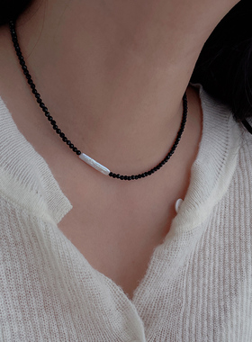 独特小银条淡水珍珠黑尖晶项链潮