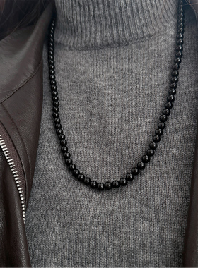 天然7A级黑玛瑙毛衣项链女款纯银