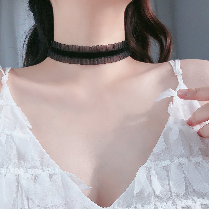 s925纯银荷叶边蕾丝女蕾丝项圈
