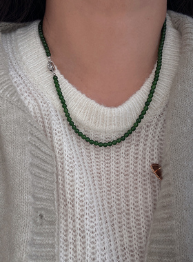 新中式纯银绿玉髓项链毛衣链气质