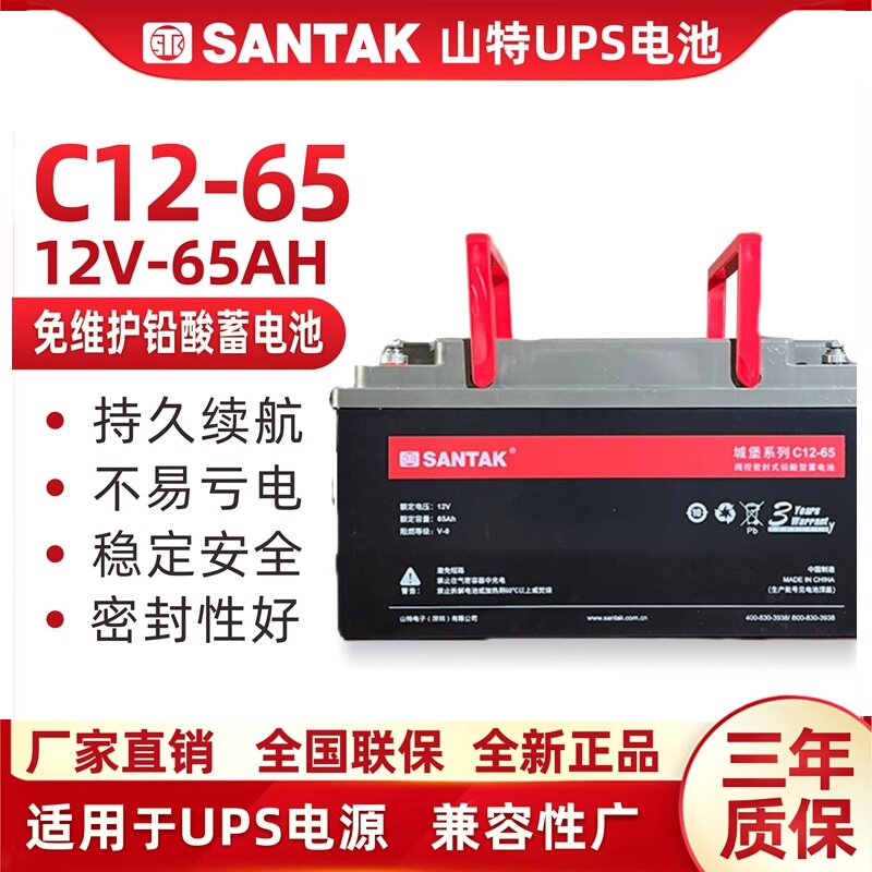 山特 SANTAK UPS不间断电源电池 铅酸蓄电池免维护12V65AH C12-65