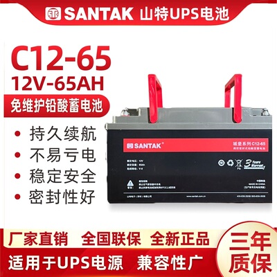 山特 SANTAK UPS不间断电源电池 铅酸蓄电池免维护12V65AH C12-65