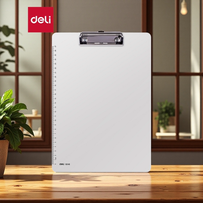 得力9248板夹白色带刻度塑料夹