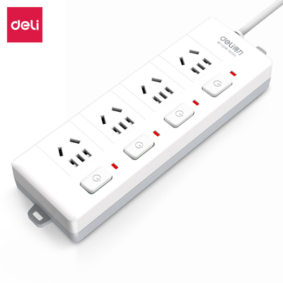 得力3米排插座独立分控开关组国标接线板排插4位组合孔插排39894