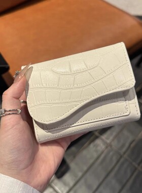 韩系石头纹短款钱包女多功能高档卡包新款时尚ins折叠多卡位钱夹