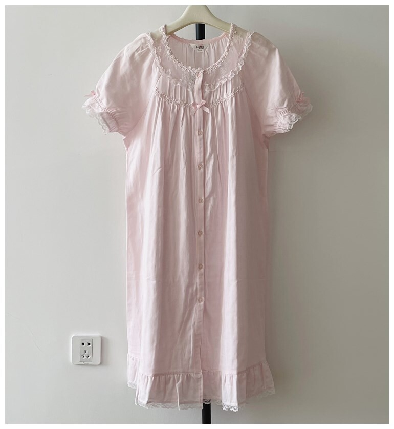 伊丝芬专柜正品睡衣春夏39822纯棉双层棉纱睡裙短袖中裙家居服女