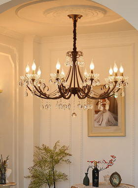 美式吊灯客厅卧室餐厅法式轻奢复古大气铁艺黑色创意简约水晶灯具