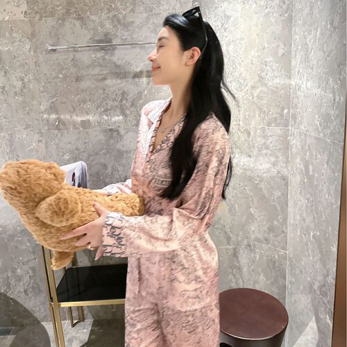 【丛林氛境】春秋季冰丝睡衣印花水墨画长袖轻奢家居服睡衣套装女