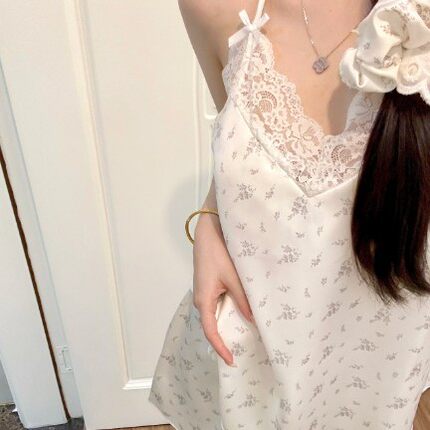 【小苍兰】2026夏季新款甜美印花家居服女士蕾丝花边吊带短裤睡衣