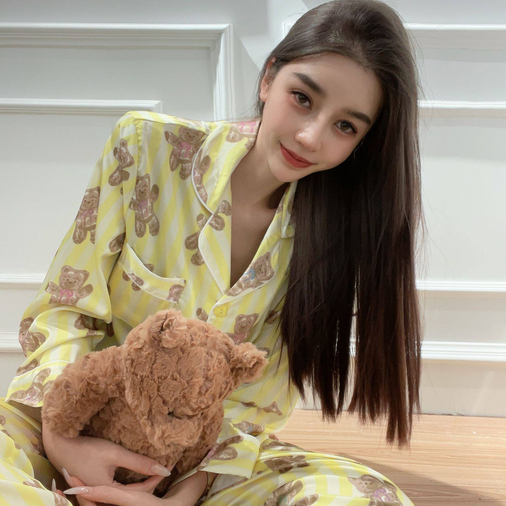 亲亲小熊仿真丝绸家居服睡衣套装