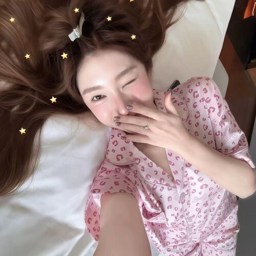 【粉豹结结】2026夏季新款睡衣冰丝甜美粉嫩豹纹短袖短裤家居服女