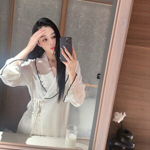 【梦屿如初】春秋新款冰丝薄款高级感简约慵懒风睡衣家居服套装女