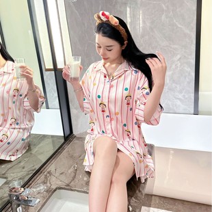 家居服睡衣 樱桃丸汁 夏季 动漫卡通条纹小丸子甜美少女冰丝短袖