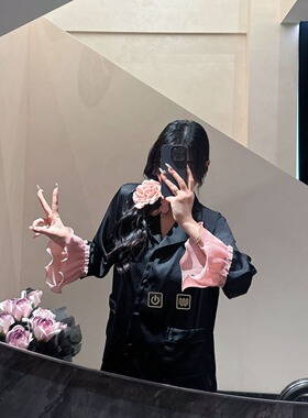 【仙魅可人】2024春夏季新款甜美长袖长裤仿真丝睡衣家居服套装女