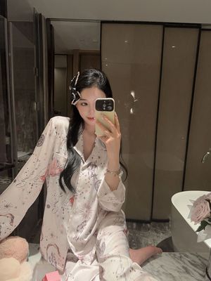 【丘比特】25春秋季新款冰丝占星爱心睡衣仿真丝缎面女家居服套装
