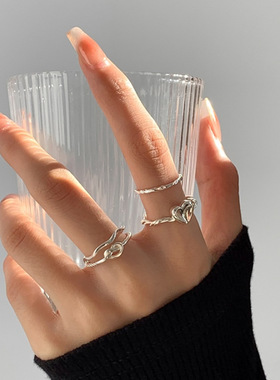 s925纯银素圈戒指女生ins食指戒