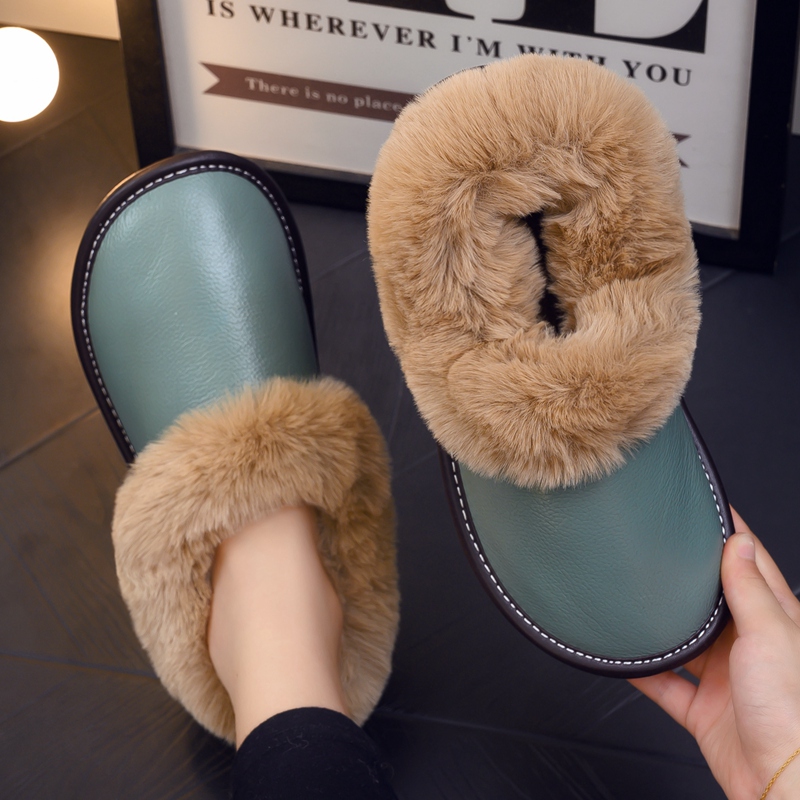 真皮棉拖鞋女包跟秋冬季室内家居包脚跟带后跟皮面防水厚底防滑男