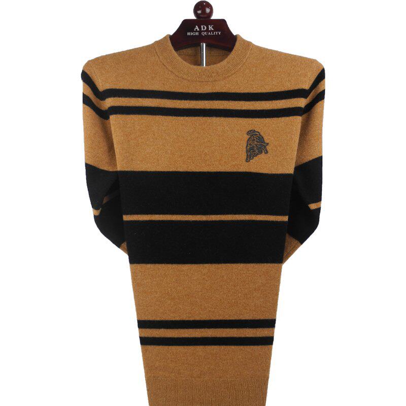 金兔男士羊毛衫圆领秋冬季中年男装长袖套头毛衣男打底针织厚毛衫