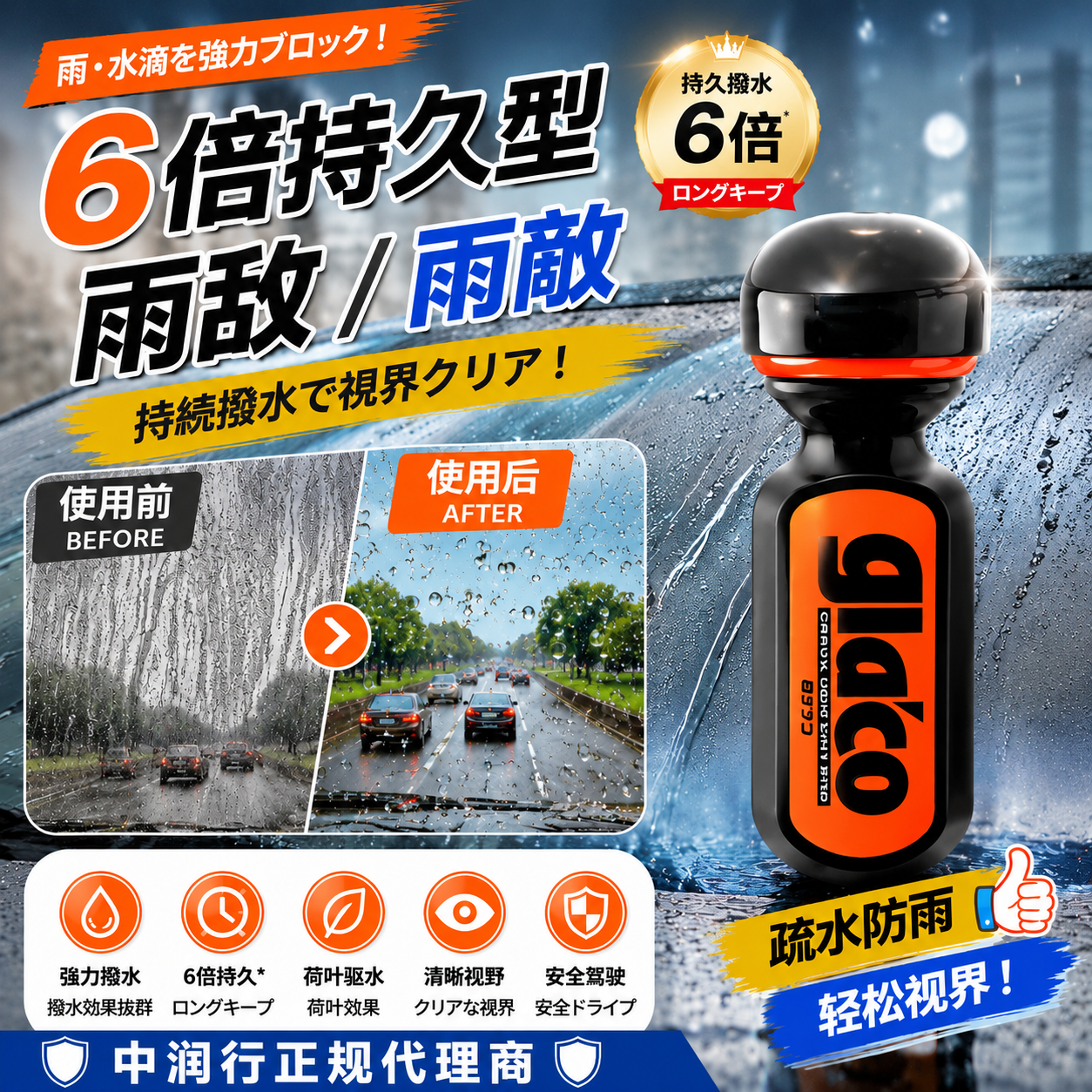 日本原装soft99雨敌汽车玻璃镀膜驱水剂强效6倍防雨剂防水泼水剂