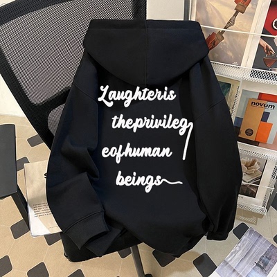 纯棉卫衣男重磅青少年美式时尚加绒加厚英文印花连帽款卫衣秋冬