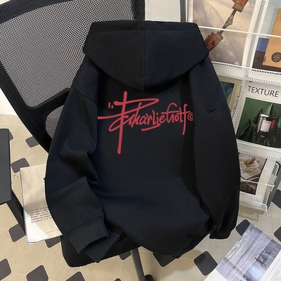 纯棉卫衣男重磅高级感上衣高街潮流字母印花秋冬季美式加绒加厚