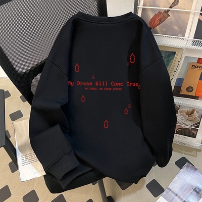 纯棉卫衣男重磅正肩加厚创意字母百搭简约无帽秋冬卫衣圆领加绒