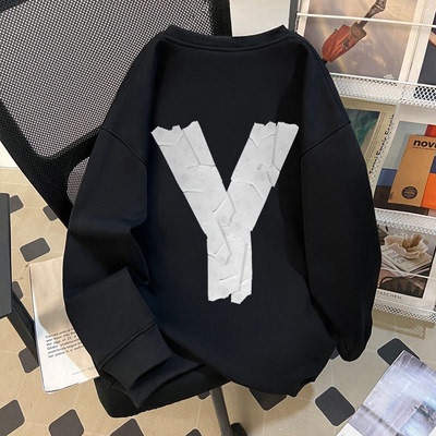 纯棉卫衣男重磅秋冬款简约时尚潮流休闲百搭无帽圆领加绒加厚印花