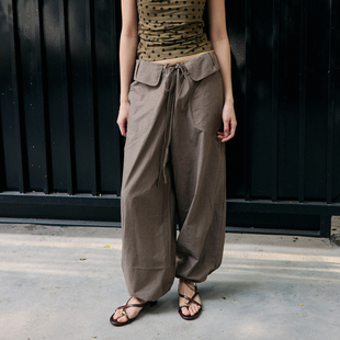 色织盐缩长绒棉轻薄舒适绑带廓形休闲裤 可收脚口多穿法MWMW