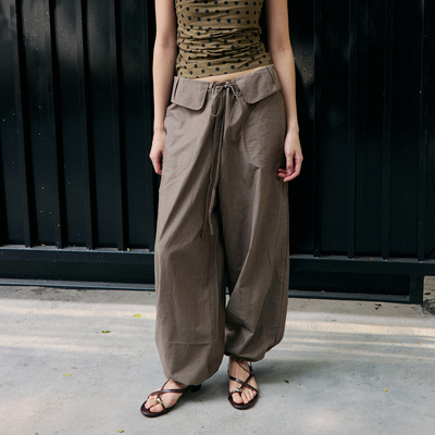 色织盐缩长绒棉轻薄舒适绑带廓形休闲裤可收脚口多穿法MWMW