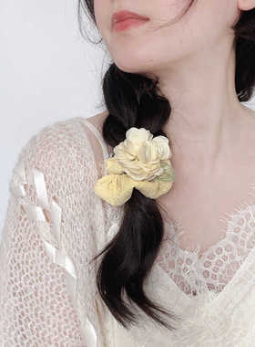 原创设计 奶呼呼可爱褶皱大肠发圈 小清新减龄小花朵发绳黄色绿色
