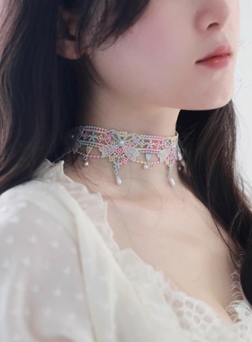 彩色蕾丝蝴蝶结choker