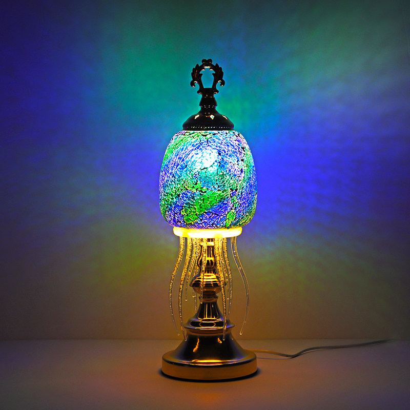 地中海复古浪漫卧室床头客厅吧台纯手工东南亚土耳其彩色琉璃台灯