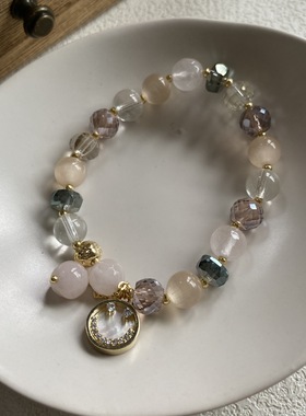 时尚运动型粉色玛瑙猫眼石手链女轻奢高级感水晶手链