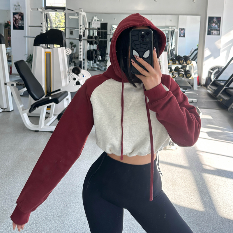 Reyna连帽撞色运动卫衣抽绳