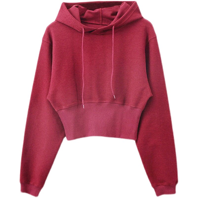 REYNA INTERNET CELEBRITY LOOSE HOODED PULLOVER SWEATSHIRT SOLID COLOR CINCHED WAIST SLIM HIGH-WAISTED CROP TOP ATHLEISURE JACKET WOMEN