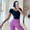 REYNA FITNESS SHORT SLEEVE YOGA VEST CHEST PADDED LARGE NECK CAN BE WORN OUTSIDE BEAUTIFUL BACK T-SHIRT SHOCKPROOF GATHERING TOP WOMEN