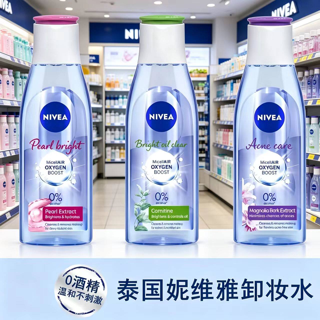 泰国NIVEA妮维雅卸妆水温和面部深层清洁眼唇卸妆液三合一200ml