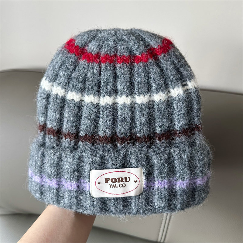 网红款简约条纹针织帽条纹百搭